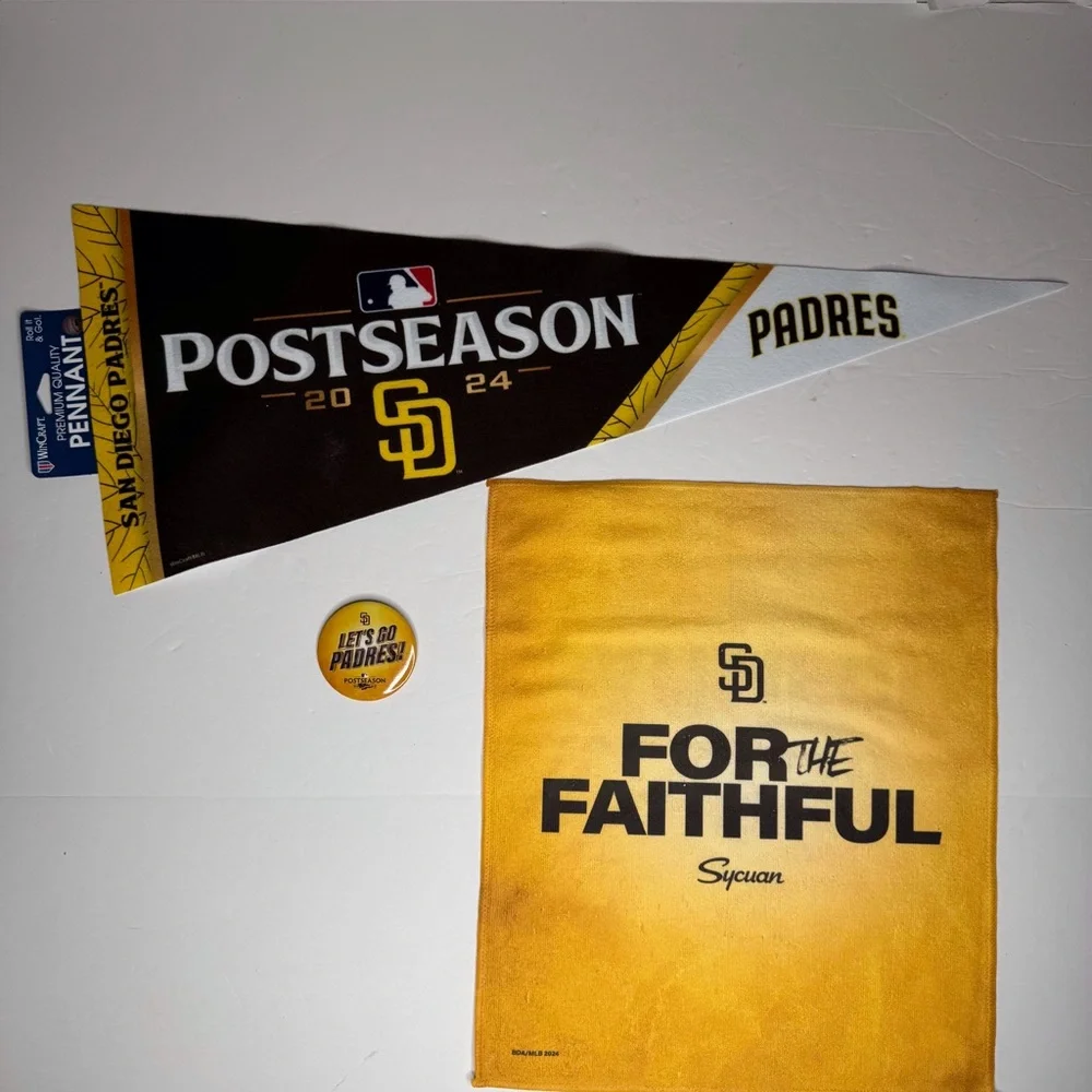 San Diego Padres 2022 2024 MLB Postseason Button Pin, Pennant, Rally Towel